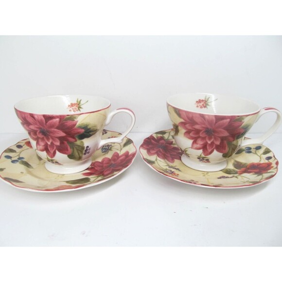 Noble Excellence Splendor Set Of 2 Floral Cups And 2 Saucers - Picture 10 of 10